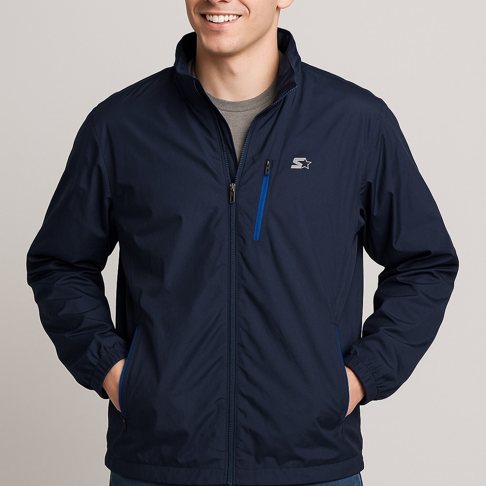 Starter Windbreaker Jacket 2XL Dark Navy Blue Very Good Used Condition
